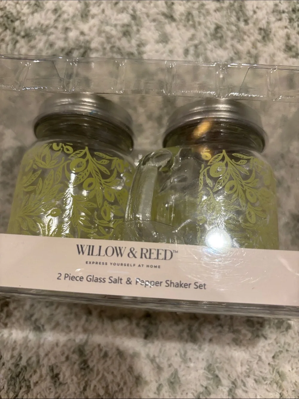 Willow & Reed Olive Bush Botanical Salt n Pepper Shaker Set of 2 Mason Jar NWT